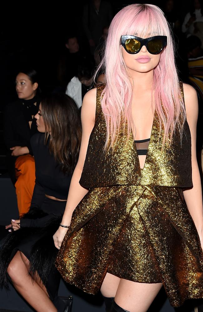 Jesinta Campbell pictured behind Kylie Jenner at the Vera Wang Collection Fall 2016 fashion show during New York Fashion Week.