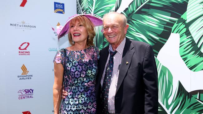 Katie Page and Gerry Harvey at Magic Millions Race day on the Gold Coast. Pics Adam Head