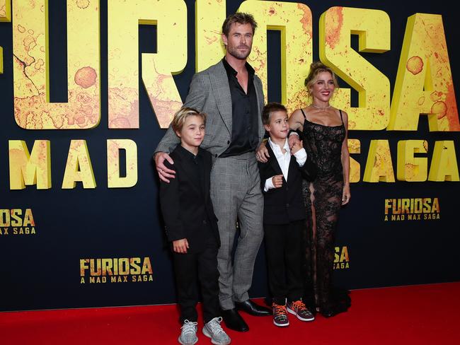 Hemsworth with his family at the <i>Mad Max: Furiosa</i> premiere in Sydney on Thursday. Picture: Matrix