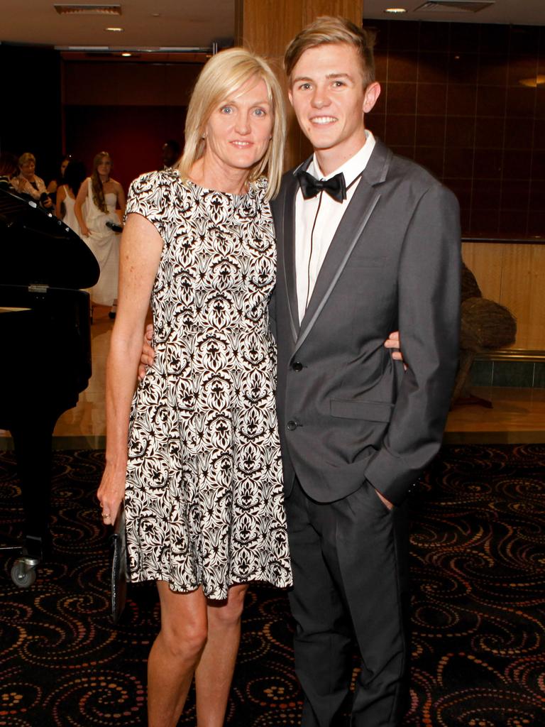 Fiona Hunter with son Dustin Hunter at the 2013 Our Lady of the Sacred Heart Catholic College formal. Picture: NT NEWS