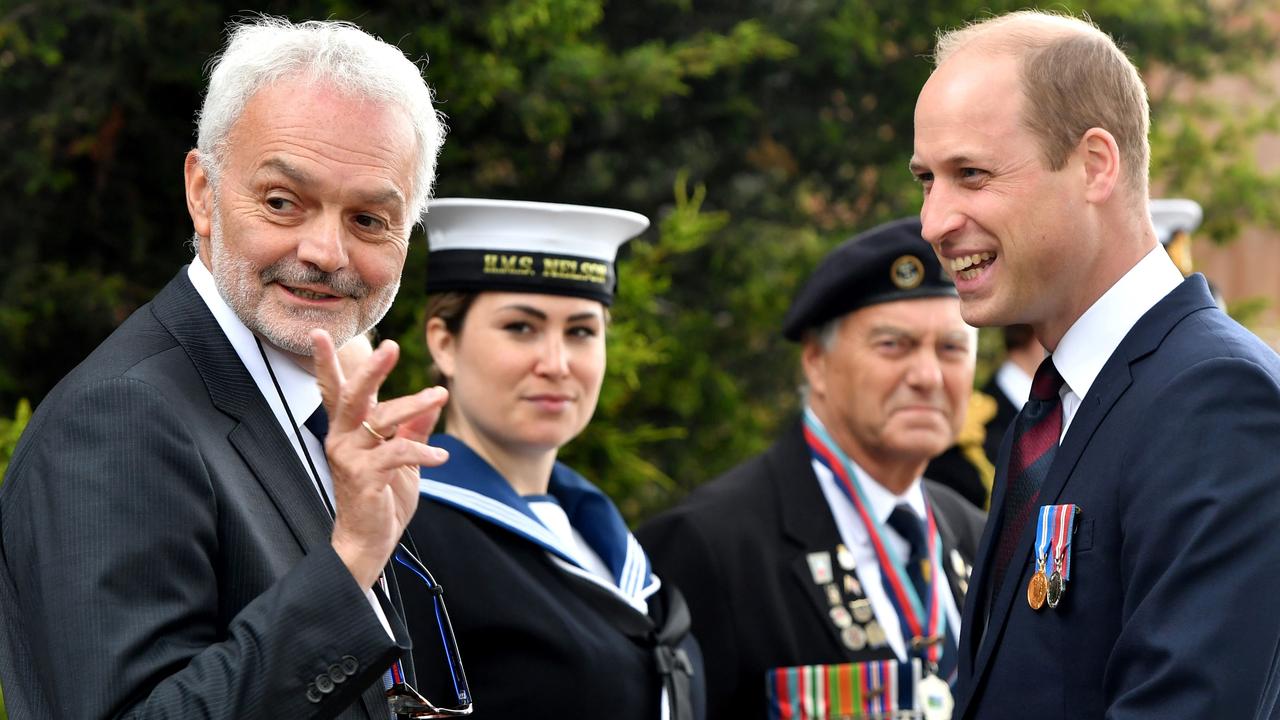 Prince William speaks with Robert Mile, Consul Honoraire de France, during a service at the National Memorial Arboretum in Alrewas, Staffordshire. Picture: Anthony Devlin/Pool/AFP