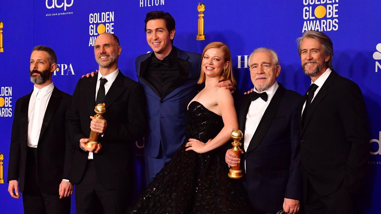 The cast of Succession win the award for Best Television Series – Drama at the 77th annual Golden Globe Awards. Picture: Frederic J. Brown/AFP