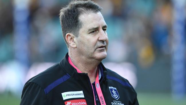 Ross Lyon says he’s committed to the Dockers, but Robbo says don’t rule him out yet. Picture: AAP