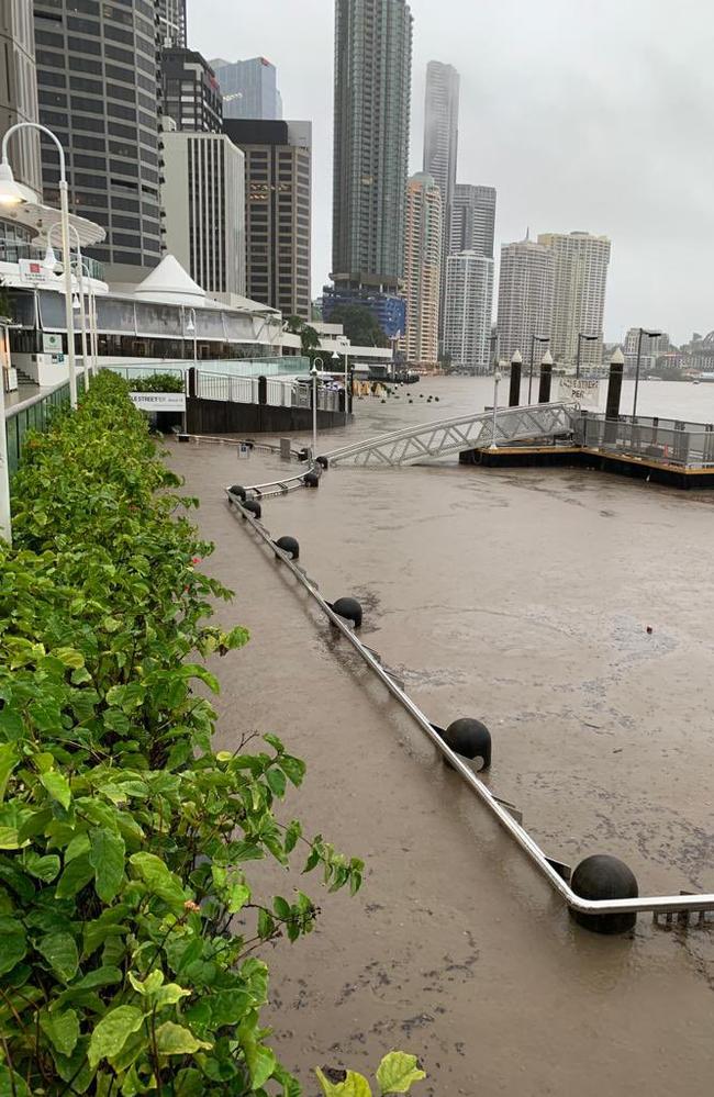 Eagle Street Pier at high tide. Picture: Adrian Schrinner