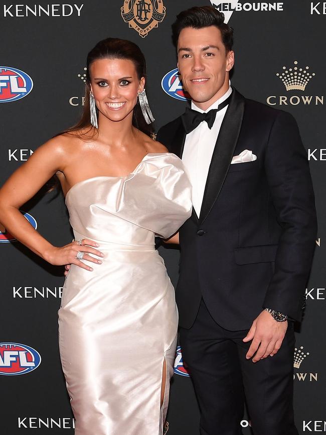 Dylan Shiel with partner Georgie Williams on the Brownlow red carpet.