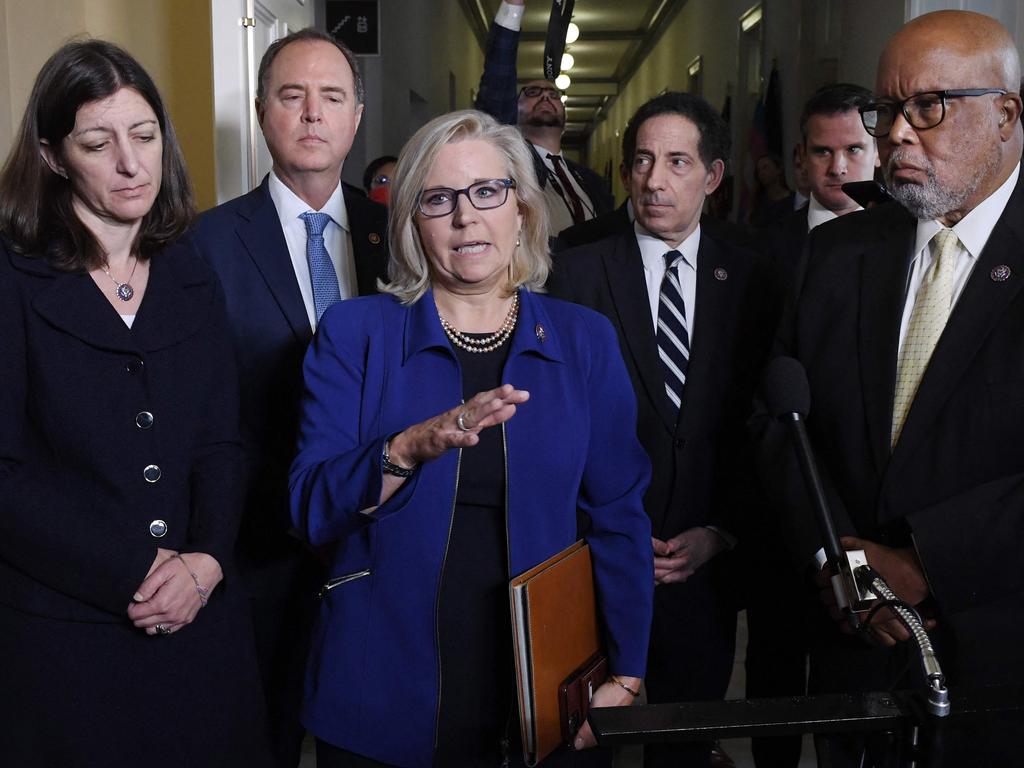 Liz Cheney, centre, with January 6 Committee members. Picture: Olivier Douliery/AFP