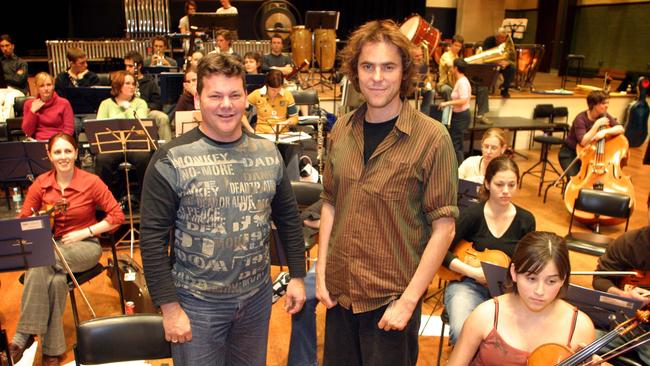 Queensland Youth Orchestra guest conductor Sean O'Boyle and Tim Freedman from The Whitlams at rehearsals back in 2004