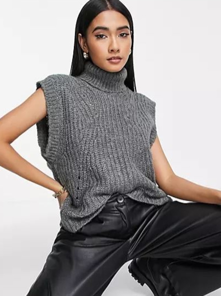 Vila knitted singlet with roll neck in grey. Picture: ASOS.