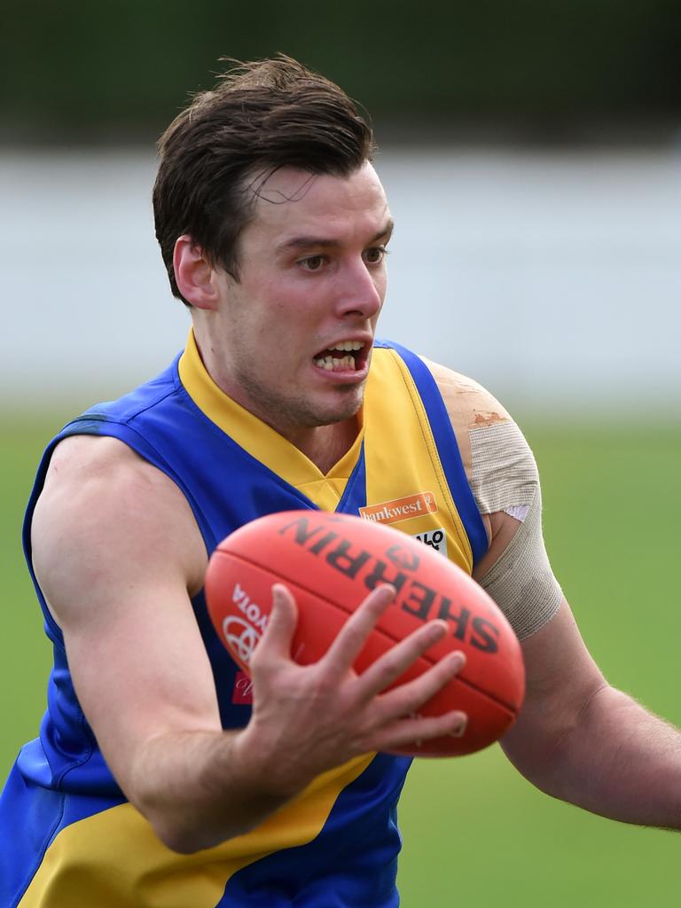 Sean Tighe reels in possession for Williamstown. Picture: Chris Eastman