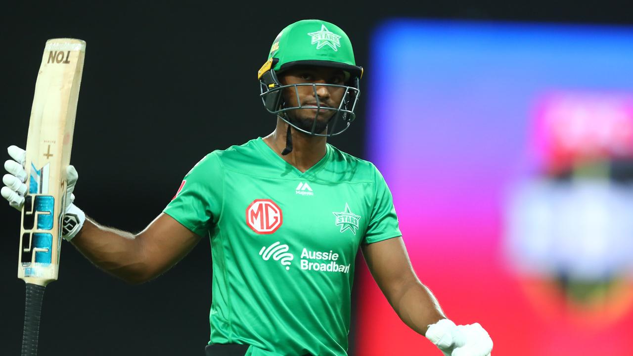 GOLD COAST, AUSTRALIA - DECEMBER 26: Nicholas Pooran of the Stars leaves the field after being dismissed during the Big Bash League match between Sydney Sixers and the Melbourne Stars at Metricon Stadium, on December 26, 2020, in Gold Coast, Australia. (Photo by Chris Hyde/Getty Images)