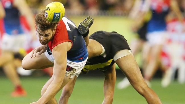 Sydney Stack crashes into Jack Viney. Picture: Michael Klein