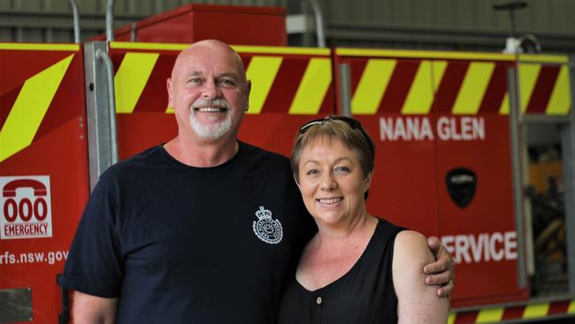 John Lardner and partner Terri Murphy as members of the Nana Glen RFS brigade worked incredibly hard to protect properties across the Orara Valley. Photo: Tim Jarrett