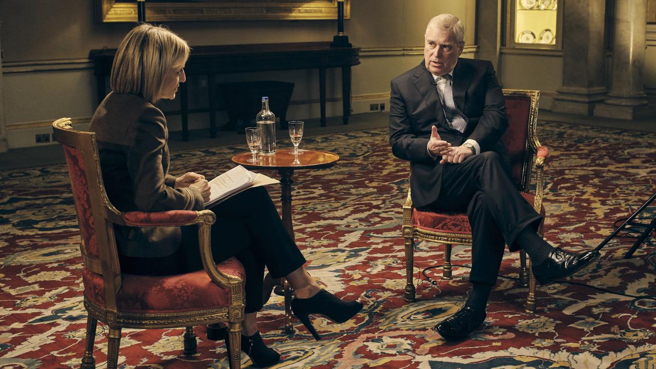 BBC Newsnight's Emily Maitlis, left, during an interview in London with Prince Andrew, Duke of York. Picture: (Mark Harrison/BBC via AP