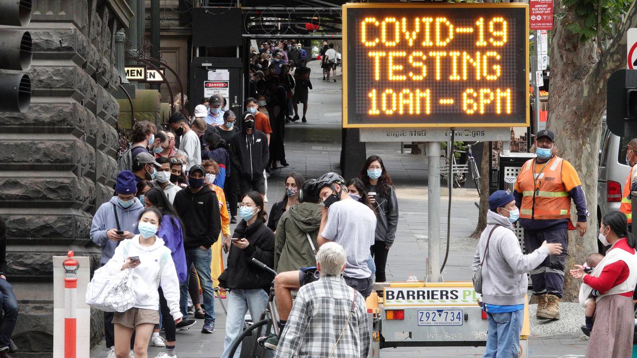 Covid Testing queues in Melbourne at the Town Hall, on Christmas Day. Picture: Alex Coppel.