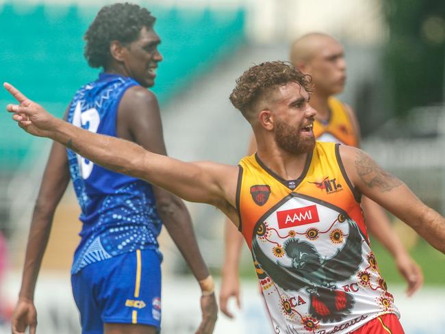 Rovers’ Nigel Lockyer Jr (pictured celebrating a goal with Redtails) is enjoying a fine 2021 CAFL season, kicking 12 majors after the first two rounds. Picture: Glenn Campbell