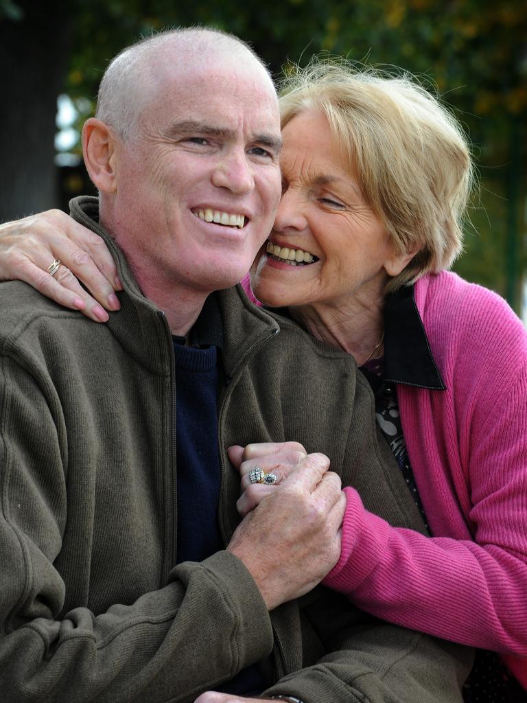 Former Melbourne great and Irish AFL pioneer Sean Wight in 2011 with his mother Peggy. Wight is one of a number of departed Demons who are being honoured in a past players WhatsApp group.