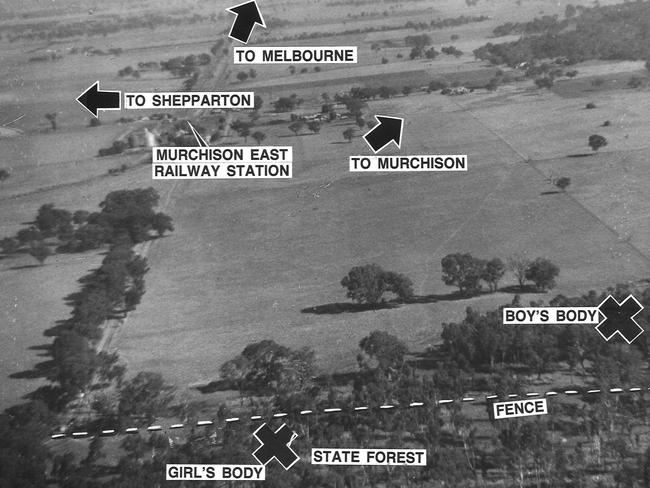 Police aerial view of where the bodies were found.