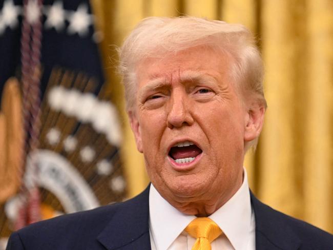 US President Donald Trump speaks during a ceremonial swearing-in for US Secretary of Commerce Howard Lutnick in the Oval Office of the White House in Washington, DC, on February 21, 2025. (Photo by Jim WATSON / AFP)