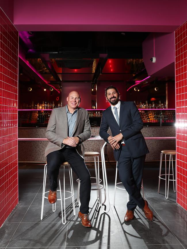 L-R Ian Vaughan managing director and Joe Zucco operations manager. The new look Oberservatory Bar is set to open above Post St Social in Hobart. Picture: NIKKI DAVIS-JONES