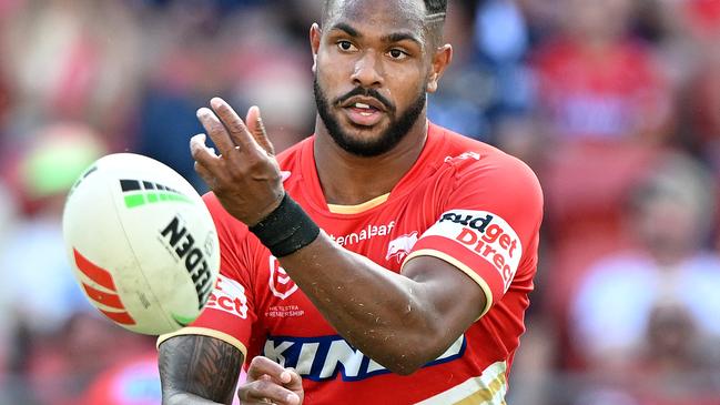 Footy fans have questioned why Hamiso Tabuai-Fidow received one Dally M vote after he was one of the worst players on the field against North Queensland. Picture: Bradley Kanaris/Getty Images