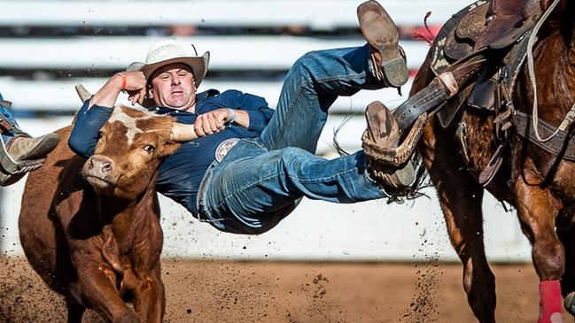 Pinegrove VIC cowboy Terry Evison at the Mount Isa Rodeo with a 1st go-round 6.95 sec run to make the short-go.  Picture: Stephen Mowbray.