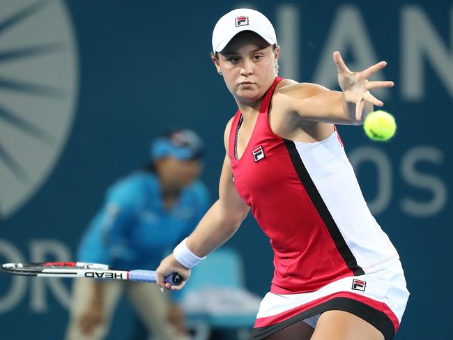 Ash Barty in action against Angelique Kerber. Pic Peter Wallis