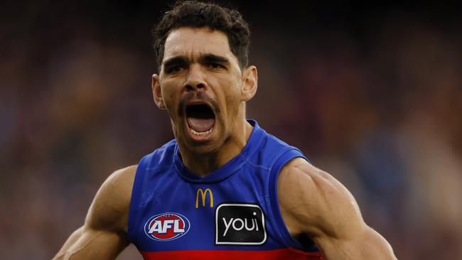 NCA. MELBOURNE, AUSTRALIA. September 21 , 2024. 2nd preliminary final between Geelong and the Brisbane Lions at the MCG.   Charlie Cameron of the Lions celebrates a 1st quarter goal   .  Pic:Michael Klein