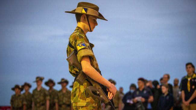 Josh Webb a member of the Catafalque Party 43 Army Cadet Unit, during the Dawn Service at Brighton. Picture Emma Brasier