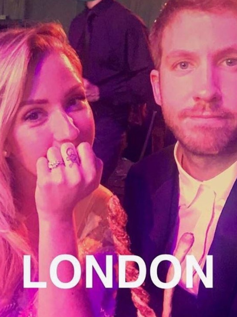 Ellie Goulding with Calvin Harris, "Congratulations to my mate Calvin Harris I presented him with solo musician of the year! Yes he is holding a breadstick." Picture: Instagram