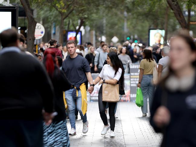 SYDNEY, AUSTRALIA - NewsWire Photos MAY 4, 2024: People in Pitt Street mall, Sydney CBD. Federal budget stock images.Picture: NCA NewsWire / Damian Shaw