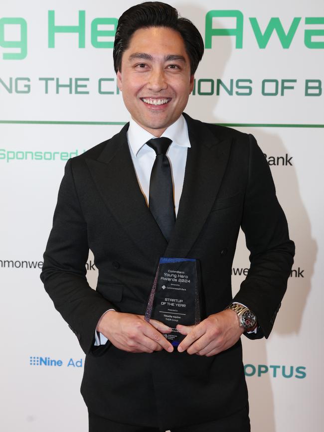 MELBOURNE, AUSTRALIA – MAY 28 2024 Timothy Aquino from THDR GROUP – Winner: “Startup of the Year” Award at the CommBank Young Hero Awards held at the Langham Hotel in Melbourne. Picture: Brendan Beckett