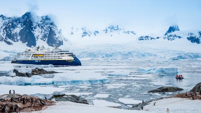 National Geographic Resolution surrounded by sea ice in Antarctica.