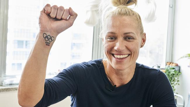 Olympian, Erin Phillips at Ink Haus in Hackney, updating her Olympic tattoo to include Rio 2016 – the XXXI Olympic Games. Picture: MATT LOXTON