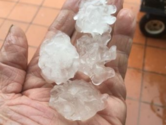Large hail has fallen in Narre Warrn South, with a resident saying many cars have been damaged in Laramie Rd. Picture: Terry Poulton