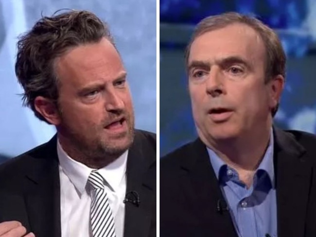 Matthew Perry was involved in a heated debate about drug addiction and reform with conservative British commentator Peter Hitchens on the BBC pcurrent affairs program Newsnight in 2013.