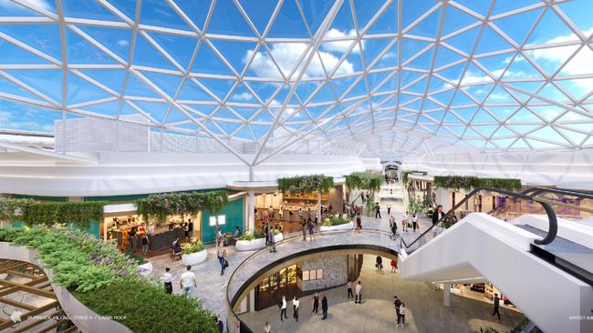 Artist impression of inside the Burnside Village expansion, with the Lanik roof visible. Picture: Supplied by Burnside Village