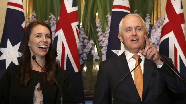 Australian Prime Minister Malcolm Turnbull with as New Zealand Prime Minister Jacinda Ardern. Photo: AAP /Daniel Munoz