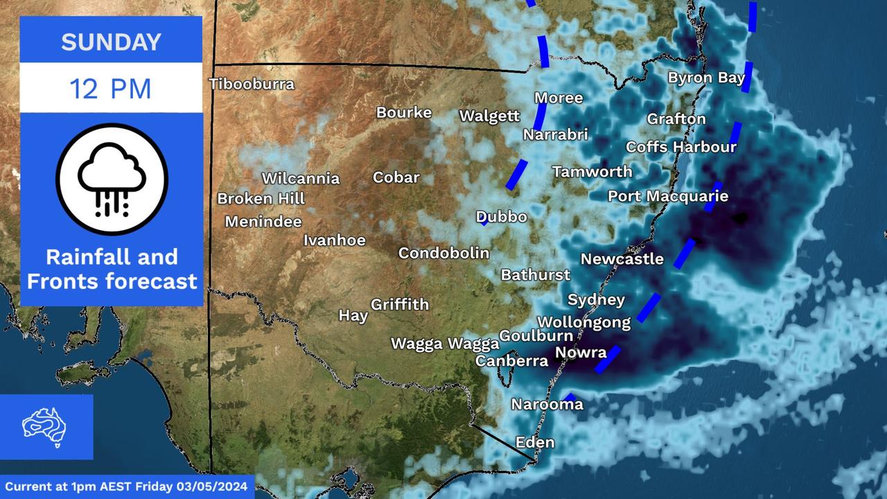 Falls will then become more persistent on Sunday. Picture: BOM