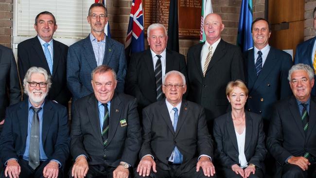 From left: Mayor Duncan Gair, former Cr Gordon Markwart, Deputy Mayor Grahame Andrews, Cr Garry Turland, and Cr Peter Nelson. Front row from left: Cr Larry Whipper, Cr Ian Scandrett, Cr Ken Halstead, former general manager Ann Prendergast, and Cr Graham McLaughlin.