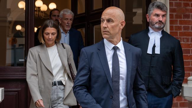 Warren Tredrea, his wife and legal team following the decision. Picture: NCA NewsWire / Naomi Jellicoe