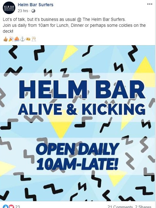 The Helm Bar Surfers Paradise shut down after going into voluntary administration. Photo: Supplied