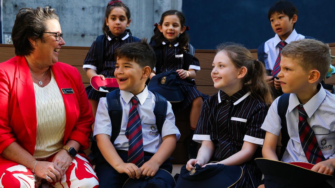 Principal Kerrie McDiarmid welcomes boys and girls to St Mary’s. Picture: NewsWire/ Gaye Gerard