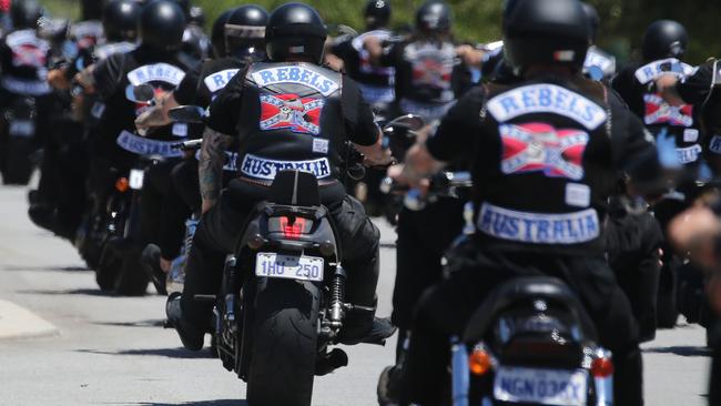 Rebels bikie members at a funeral.