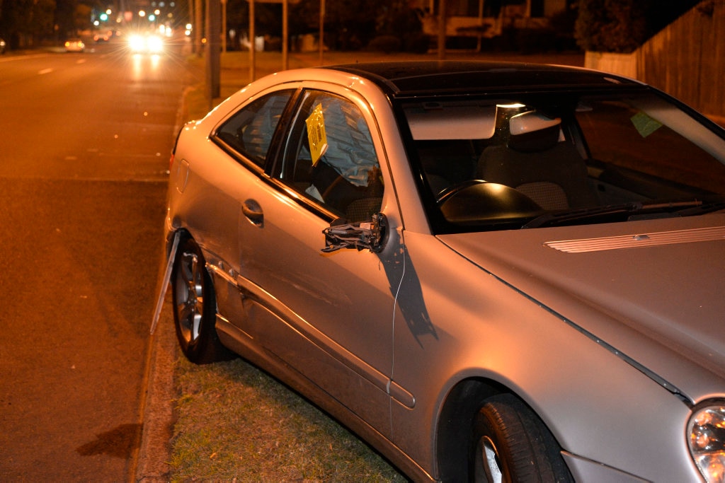 One of the other cars that was damaged before the three-vehicle crash on the top of the Toowoomba Range, Sunday, May 13, 2018. Picture: Kevin Farmer