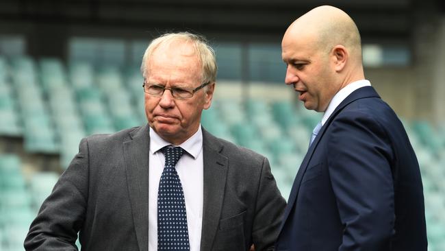 Former ARLC Chairman Peter Beattie and former CEO Todd Greenberg. Picture: AAP/Dean Lewins