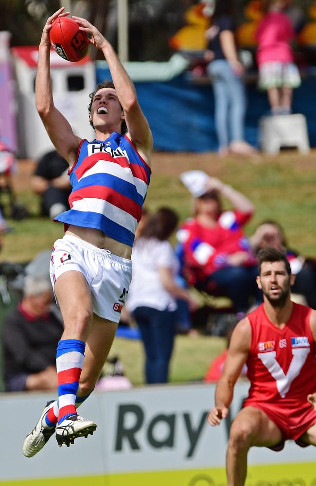 Bulldogs ruckman Darcy Fort takes another strong mark. Picture: Tom Huntley