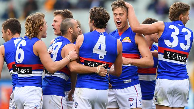 The Doggies celebrate their come-from-behind win. Picture: Getty Images