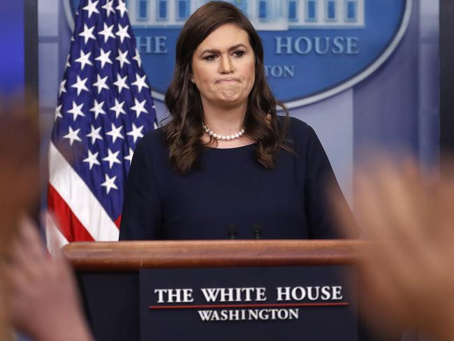 White House press secretary Sarah Huckabee Sanders was hit with many questions on Donald Trump’s transgender military ban on Wednesday. Picture: AP Photo/Pablo Martinez Monsivais