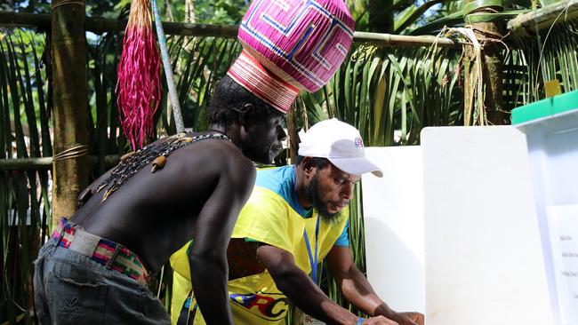 A young Bougainvillean casts his vote in the autonomous region’s 2019 independence referendum. The 97.7 per cent pro-independence result must be ratified by Papua New Guinea’s parliament to take effect, but will “almost certainly” be rejected, Australia’s former ambassador to PNG Ian Kemish warns. Picture: Supplied