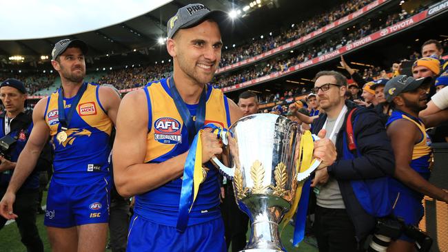 Dom Sheed celebrates West Coast’s win. Picture: Mark Stewart